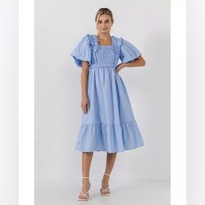 English Factory Powder Blue Puff-Sleeved Midi Dress XS
